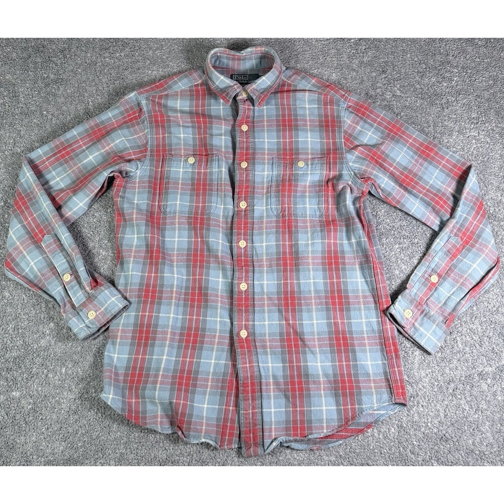 Polo Ralph Lauren Shirt Mens M Blue/Red Plaid Flannel Button Up Long Sleeve Work